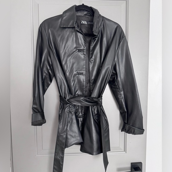 Zara leather shirt with belt tie size small - Picture 3 of 4